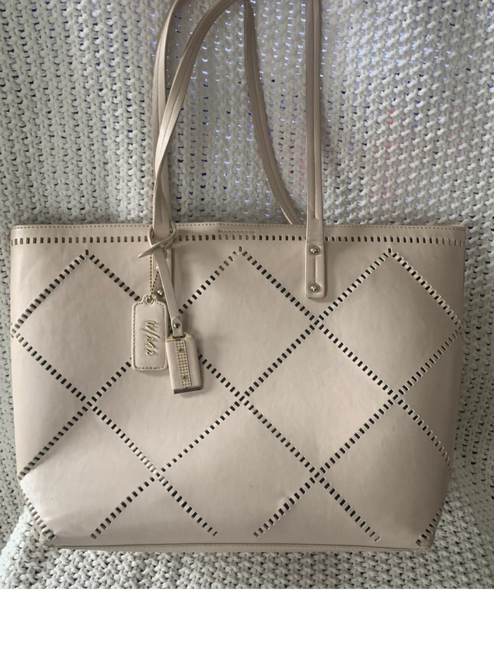 WITH 212 Women’s Cream/Beige Tote or Laptop Bag w/Diamond Pattern Perforation